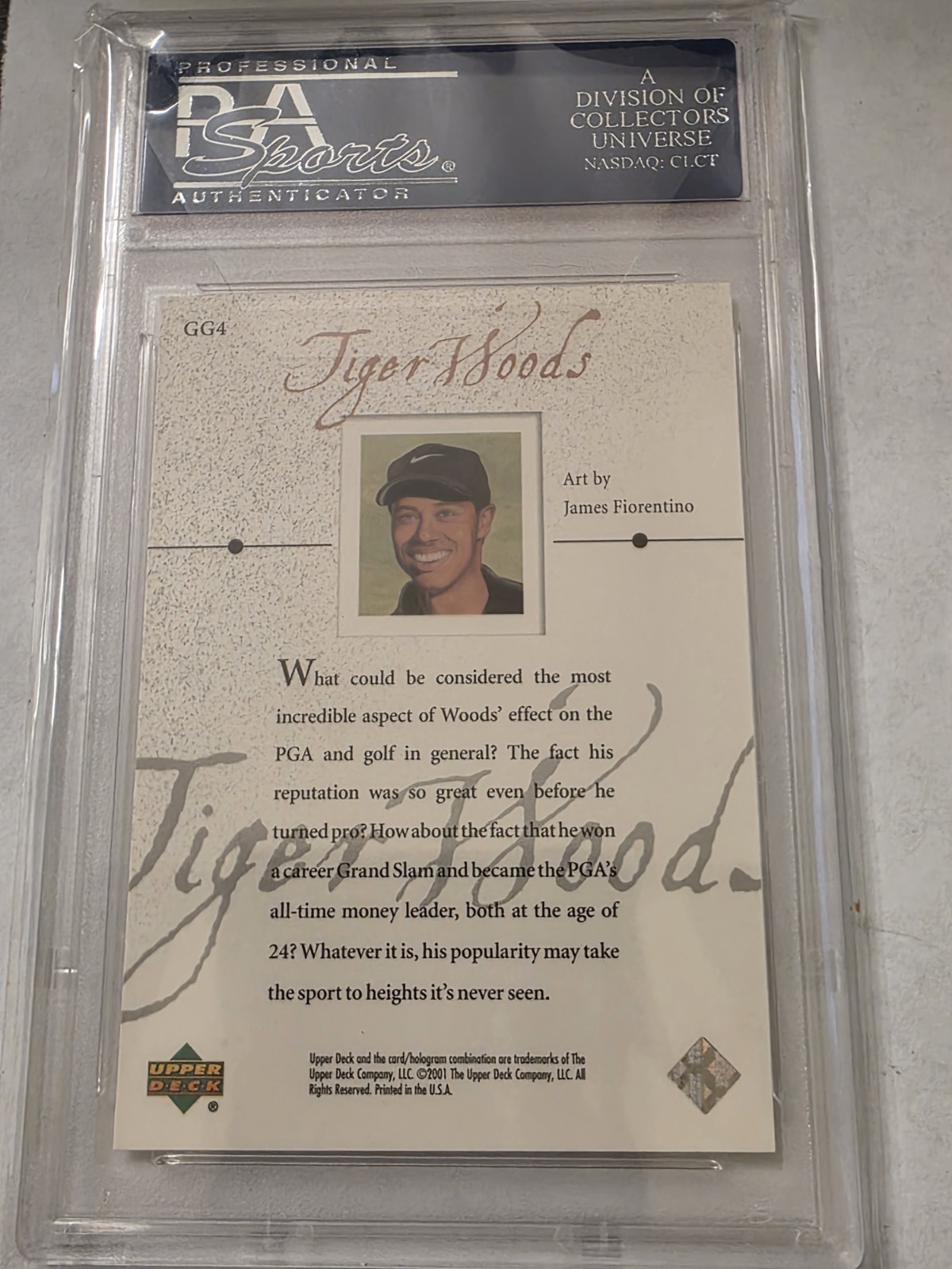 Upper Deck 2001 Golf Gallery Tiger Woods #GG4 (RC) Insert PSA 10 Graded view 2