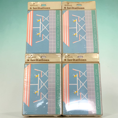 Lot 4 Vtg Hallmark Pool Party Invitations Sealed NOS Mid Century Modern Patio