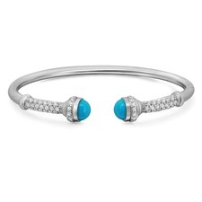 Turquoise Diamond Open Bangle Bracelet 1.05Ctw 18K White Gold