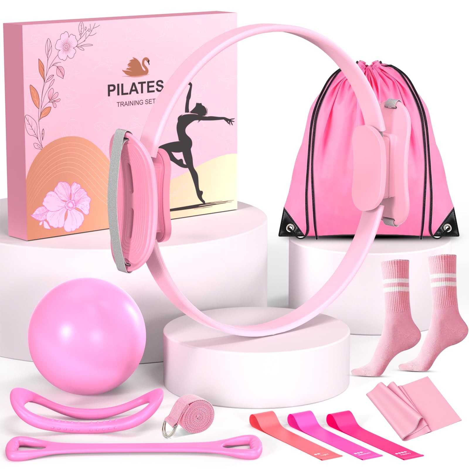 Juego de equipo de pilates para mujer, juego de anillo y pelota de pilates, en casa Pilates con...