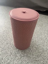 rare vintage Mcm 50s Dusty, Rose, Pink Clothes, Hamper plastic wicker