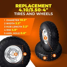 2-Pack 10-Inch Solid Rubber Tire Wheels - Replacement 4.10/3.50-4" Flat Free ...