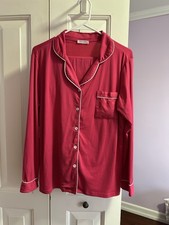 Ekouaer Women 2 Piece Button Down Pajama Set White Piping Medium Color Rose Pink