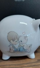 Vintage 1985 Enesco Samuel Butcher Precious Moments Ceramic Piggy Bank.