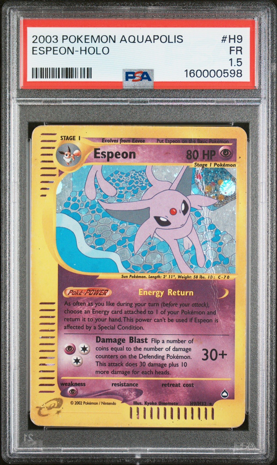 2003 POKEMON AQUAPOLIS #H9 ESPEON-HOLO PSA 1.5 *POP 2* SUPER RARE