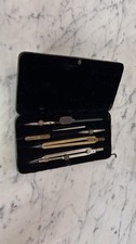 Antiker Zirkelkasten Zeichenbesteck im Etui Messing/Stahl