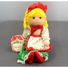 VTG Applause Christmas Gretchen Doll By Piroette Soft Rag Yellow Yarn Hair Satin