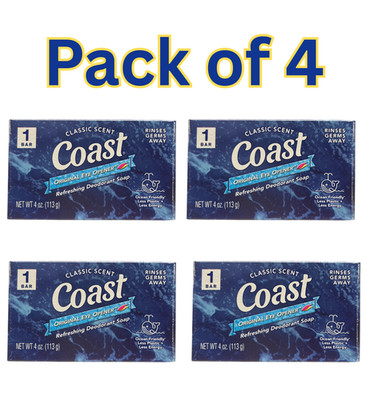 Coast Classic Scent Deodorant Soap Bar, 4 oz Each, Original Eye Opener Pack of 4
