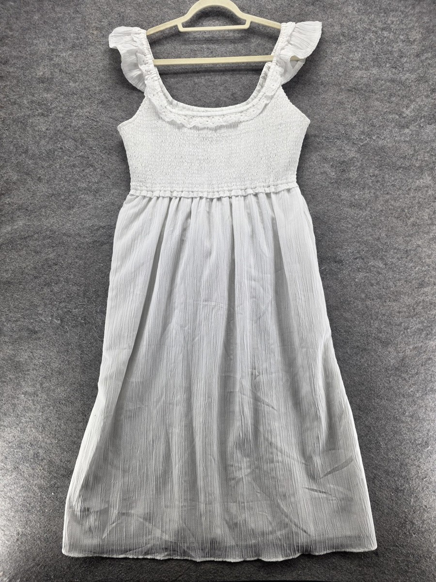American Eagle Dress Womens L White Smocked Maxi Sundress Scoop Neck Lined  | eBay
