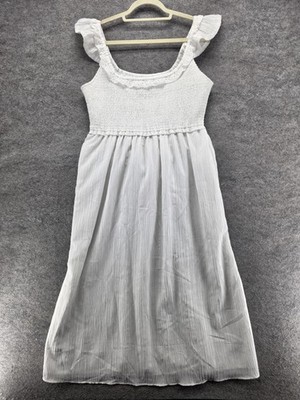 American Eagle Dress Womens L White Smocked Maxi Sundress Scoop Neck Lined  | eBay