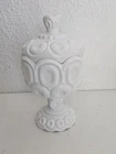 Vintage LE Smith Moon And Stars White Milk Glass Lidded Candy/Compote 8”