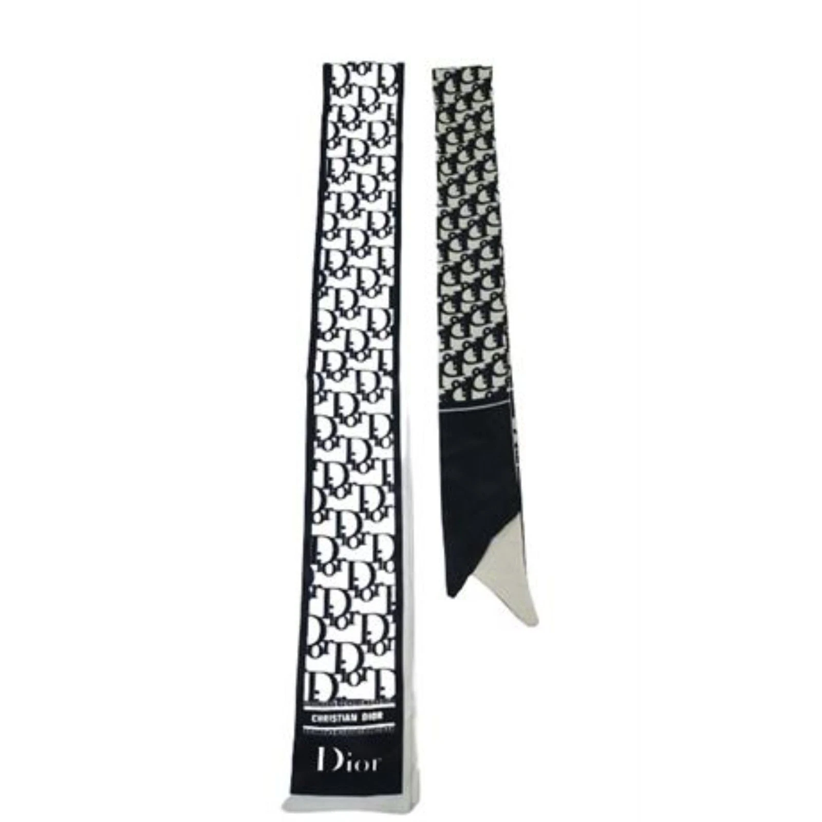 2 foulards Christian Dior en soie noir/blanc 