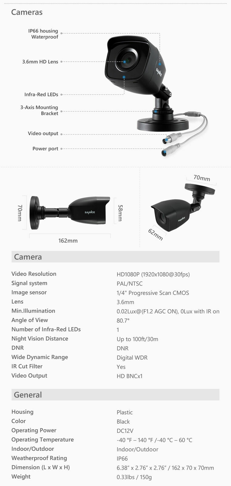 SANNCE 8CH 5IN1 1080p DVR 3000TVL Camera Security Camera System Night Vision 2TB
