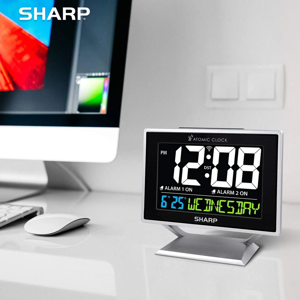 sharp atomic desktop clock with color display - atomic accuracy - easy to read s - Image 2 of 4