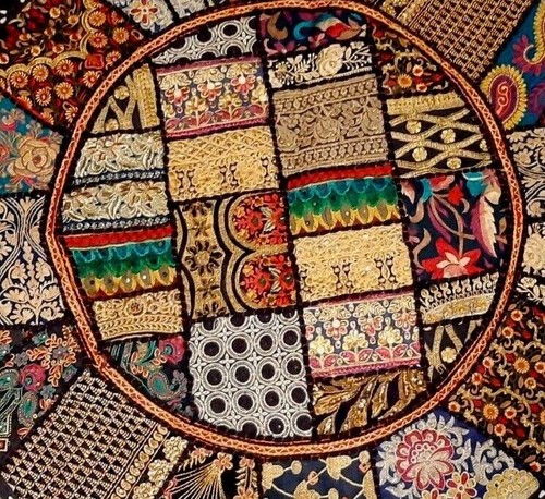 Large 32" Patchwork Tassel Round Floor Pillow Cushion Cover ~ Meditation Seat - Picture 14 of 18