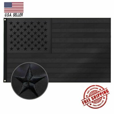 All Black American Flag Embroidered Stars USA Banner Flags 2x3 Ft Nylon 200D