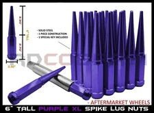 32 Pc 14x1.5 Powder Coated Purple 6" Tall Spike Lug Nuts For Chevy GMC 2500 3500