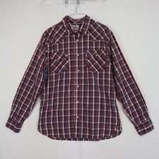 Levi's Shirt Mens Medium Modern Fit Western Cowboy Pearl Snap Plaid Long Sleeve