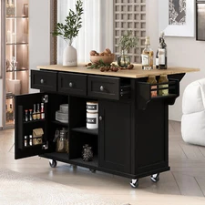 Kitchen Island with Drop-Leaf Countertop Mobile Kitchen Cart with Drawers &Doors