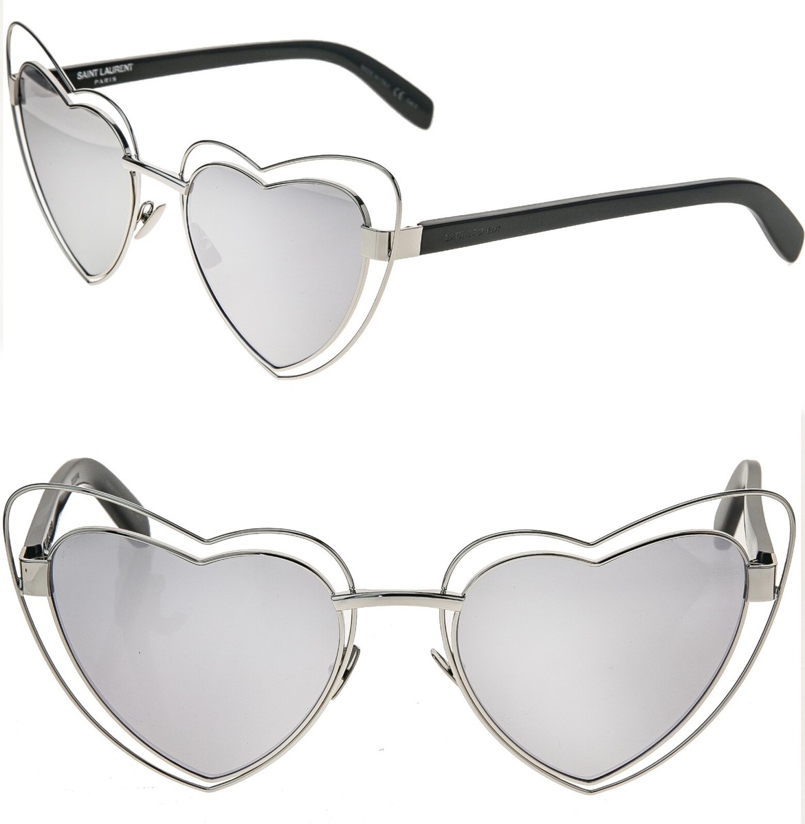 SAINT LAURENT LOULOU SL 197 SL197 Black Silver Mirror Metal Heart