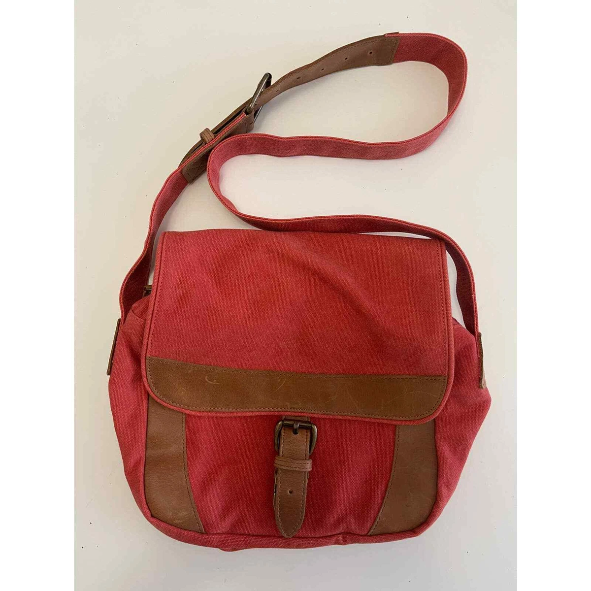 L.L Bean crossbody saddle bag canvas and leather trim purse eBay