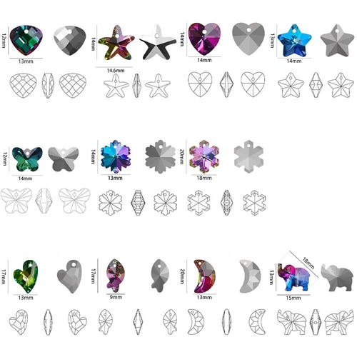 Multi Shape Crystal Charms - AB Color Glass Beads Jewelry Making Pendants 20Pcs - Picture 4 of 65