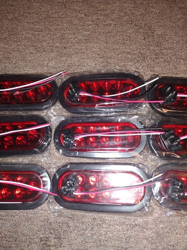 6pcs 10LED Trailer Truck Stop/Turn/Tail Brake Lights 6" Oval Sealed Mount Red - Picture 5 of 23