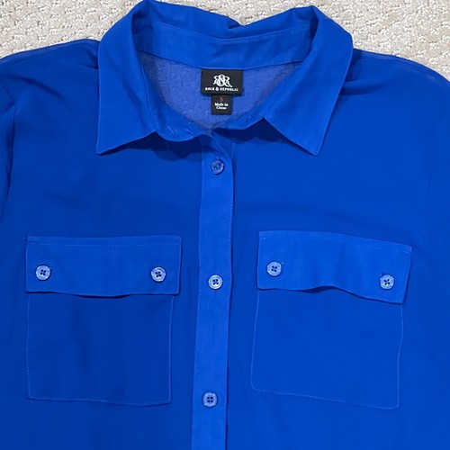 Camicia blusa ROCK & REPUBLIC Royal BLU vestibilità slim VELATA tasche superiori XS S $69 - Foto 2 di 7
