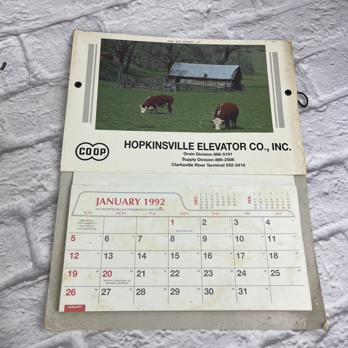Vintage Advertising Promotional 1992 Calendar Hopkinville Elevator