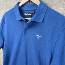 Barbour Polo Shirt Mens Large Blue Pique Embroidered Short Sleeve Casual