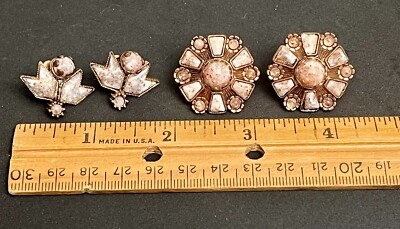 Lot 2 Pairs Vintage Earrings Copper Glitter Screw Back Art Deco