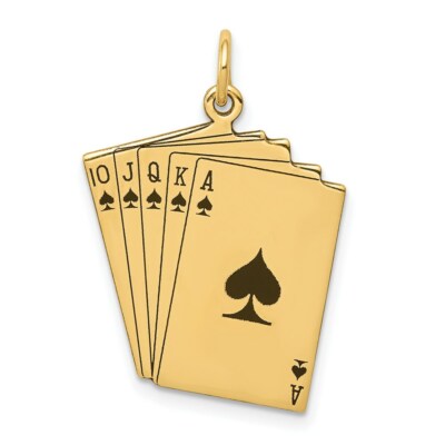 14k Gelbgold emailliert Royal Flush Spielkarten Charm Anhänger 1,02 Zoll