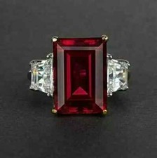 2.9Ct Emerald Lab Created Red Ruby Diamond Engagement Ring 14K White Gold Plated