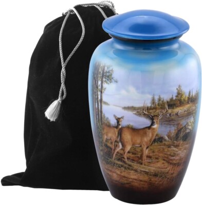 Aesthetic Painted Cremation Urn - Affordable Metal Urn - Hand Painted Solid Met