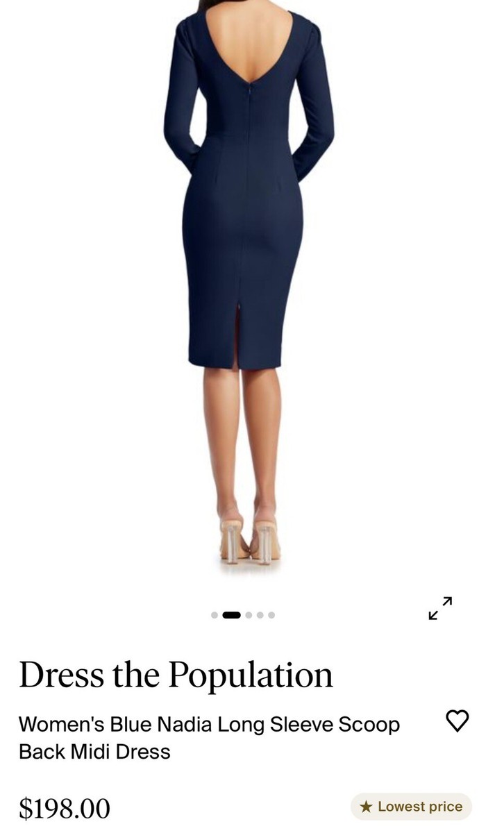 dress the population nadia long sleeve scoop back midi dress Nadia Dress XXS / COBALT
