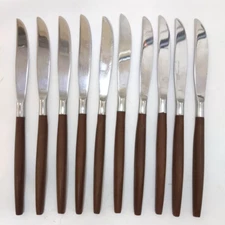 EKCO Eterna 10 Knives Canoe Muffin MCM Japan Forged Stainless Flatware Serrated