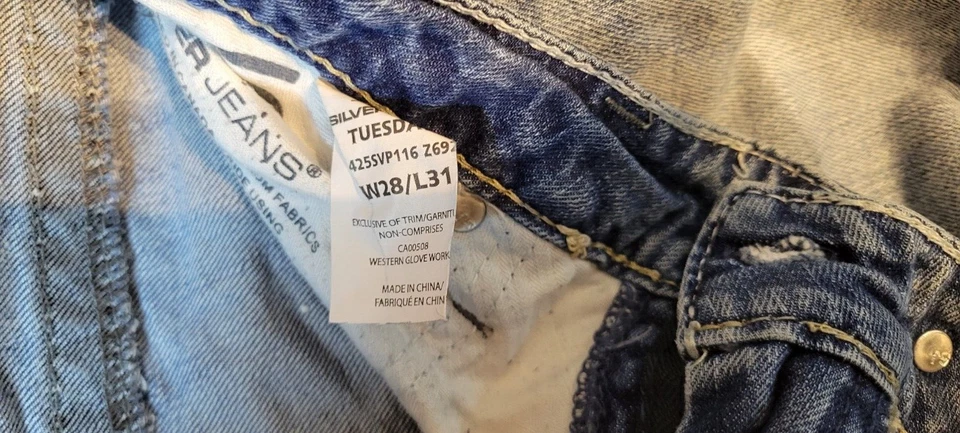 Pantalones de mezclilla plateados Pioneer corte bota desgastados lavado oscuro para mujer talla 28x31 B-1 Foto 3 de 4