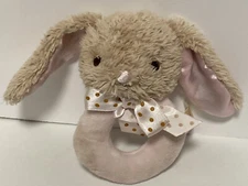 Dan Dee Pink Bunny Rabbit Rattle Handheld Wrist Satin Ears Polka Plush Ring