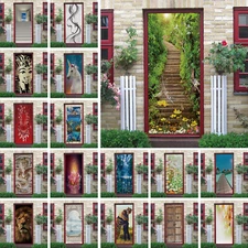 Green Forest Flower Stairs Waterproof Door Sticker Mural Self Adhesive Wallpaper