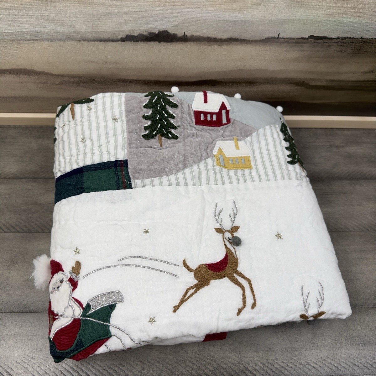 Pottery Barn Kids Heritage Santa Christmas Holiday Toddler Quilt Monogrammed