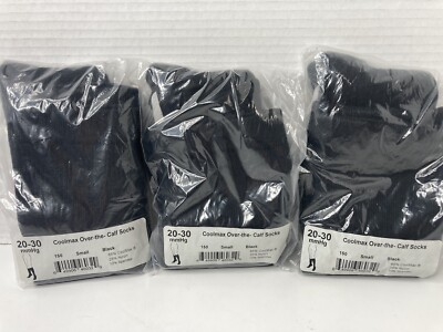 Lot of 3 Pairs NEW COOLMAX Over the Calf  Socks Size Small Black  FREE SHIP!