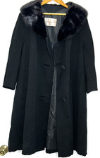 Vintage Schlampp Furs Womens Coat Jacket Black with Fur Collar PLZ READ Sz Large