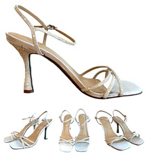 Betsey Johnson PIPRR Strappy Rhinestone Sandal Heels Womens Sz 9.5 M Pearl READ