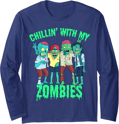 Chillin' With My Zombies Funny Halloween Design Long Sleeve Tshirt