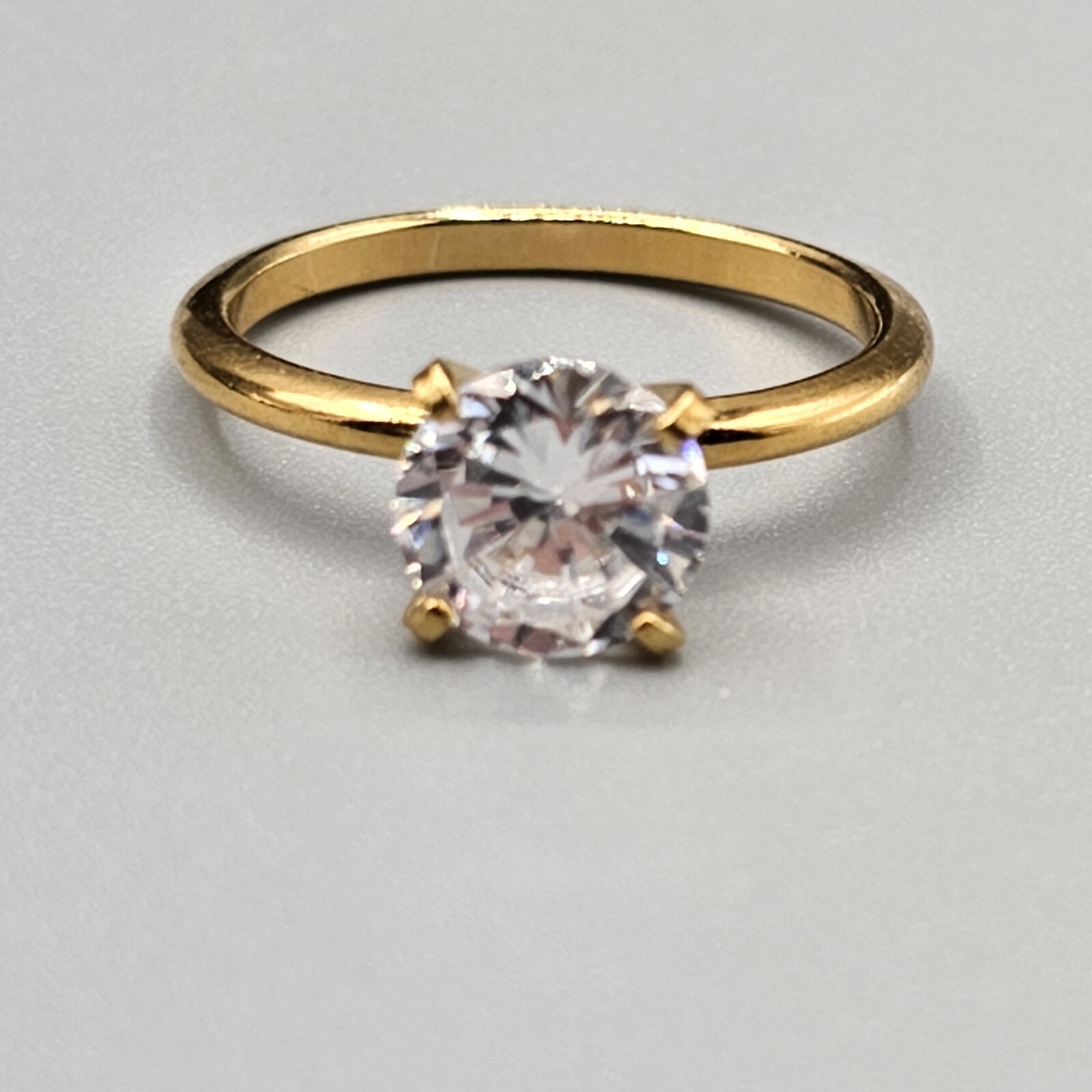 Crystal Solitaire Engagement Ring Round Stone Gol… - image 1