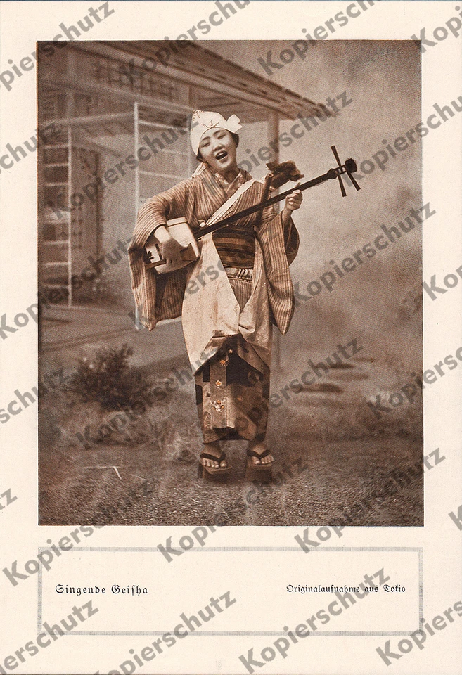 orig. Fotodruck Singende Geisha Kimono Shamisen Tokio Japan Mädchen Nippon 1912 - Bild 1 von 1