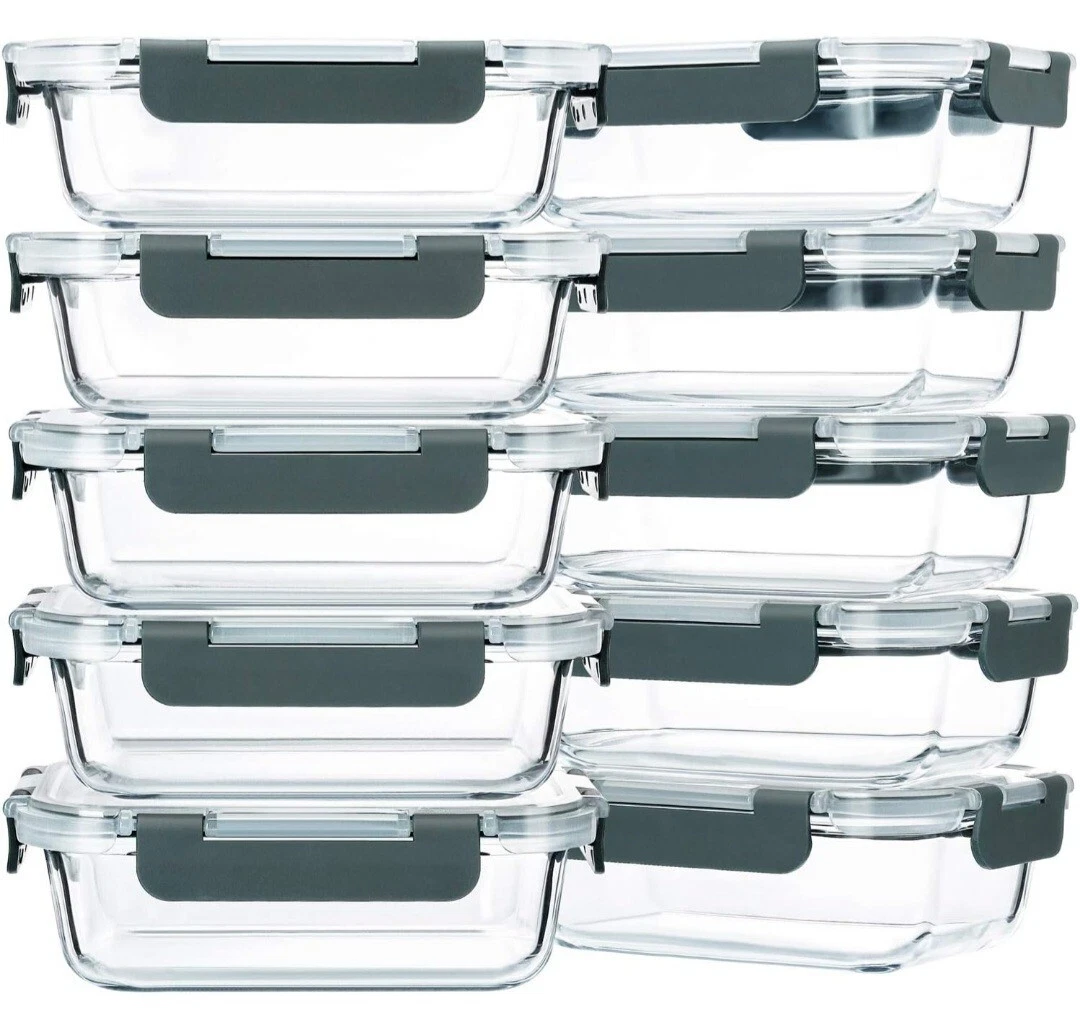 M MCIRCO Glass Meal Prep Containers with Lids 10-Pack Glass Food Storage