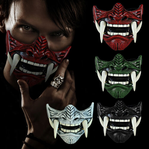 NEW For Halloween Devil Half Mask Latex Japanese Demon Samurai Kabuki Props - Picture 1 of 15