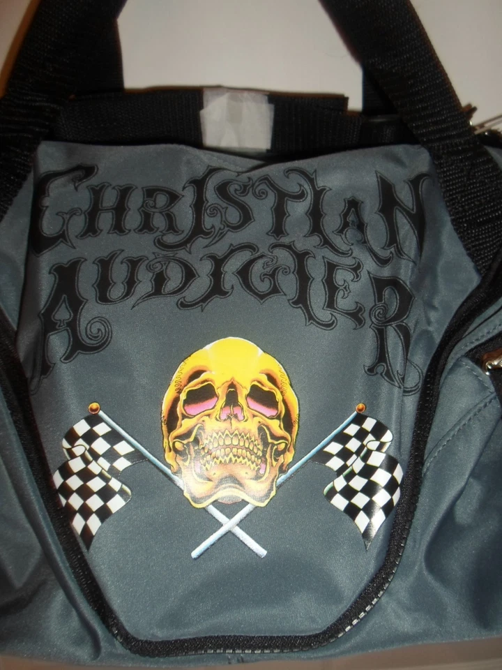 Ed Hardy/CHRISTIAN AUDIGIER Duffle Bag Skull Racing Checkered Flags-NWT - Image 2 of 4