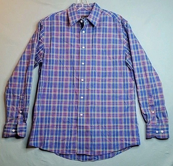 Jos A Bank Traveler Shirt Men's Cotton Tailored Fit Long Sleeve Plaid